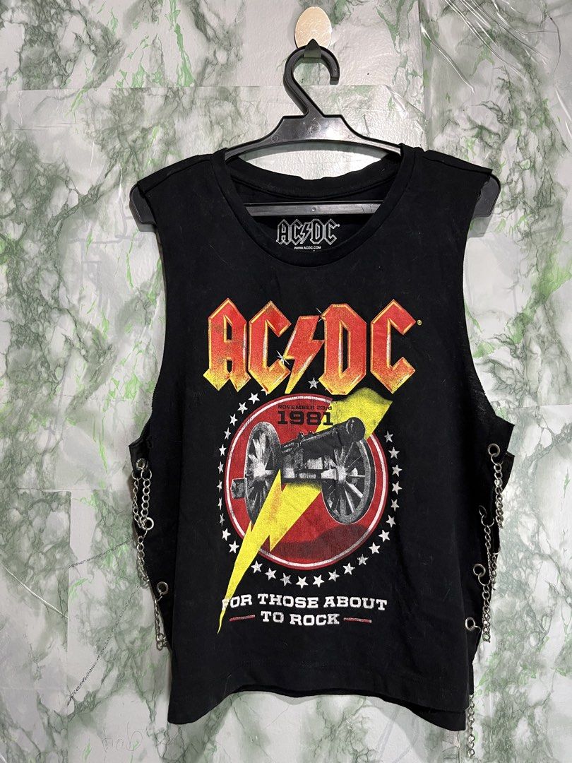 ACDC tank top (Category: Sleeveless) located in Bulacan. Submitted by letsfindukaywithme (Listing ID 1468069953, Image 3). Description: ACDC cropped tank top Medium 17x20" Like new No issue +sf payment first Ship via J&T.