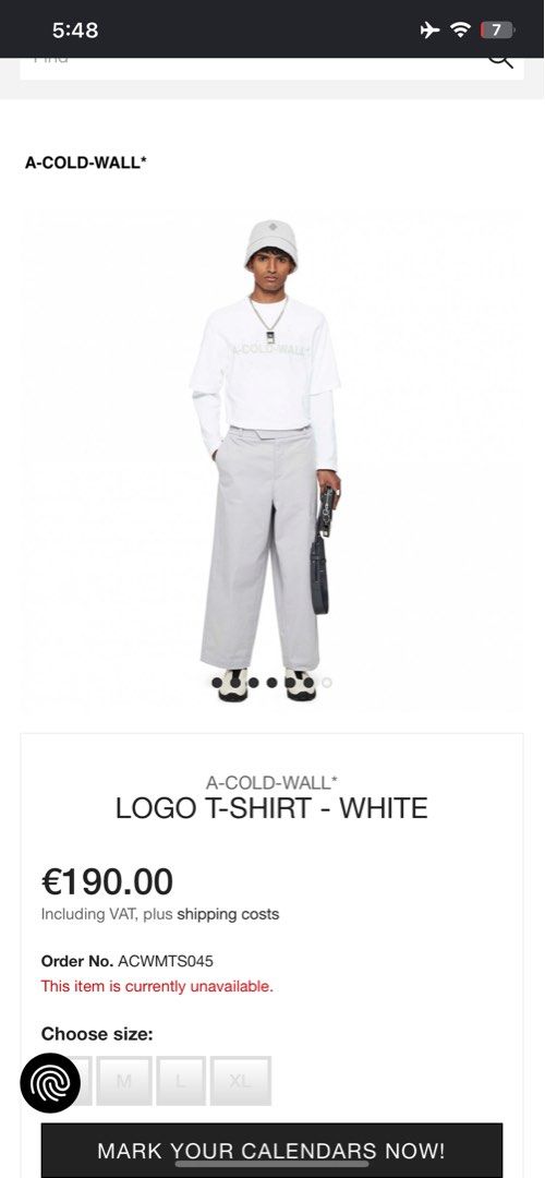 A-Cold-Wall* Splash Logo T-Shirt Size medium (Category: Tshirts & Polo Shirts ) located in Manila. Submitted by drp4drp (Listing ID 1468182033, Image 2). Description: Length 27 Width 22 No issues Authentic 100% Hangtags nalang kulang brandnew na. Slightly Nego for sure buyer at makaka-appreciate ng item. - Brand: A-Cold-Wall* - Color: White - Size: Medium - Material: 100% premium cotton (Made in Portugal) - Design: Distinct crackle marble print b