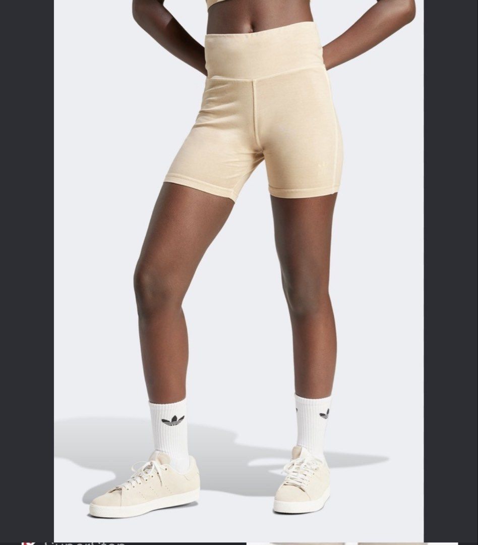 Adidas Beige Knit Legging Shorts (Category: Shorts) located in Rosales. Submitted by thriftingismygame (Listing ID 1468168669, Image 2). Description: - Brand: Adidas - Style: Knit biker shorts - Color: Beige - Size: UK 10 / US S - Condition: Brand new with tags (BNWT) - Fit: High waist with elastic waistband - Details: Embroidered trefoil logo near the hem - Material: Soft ribbed fabric, ideal for lounging or workouts.
