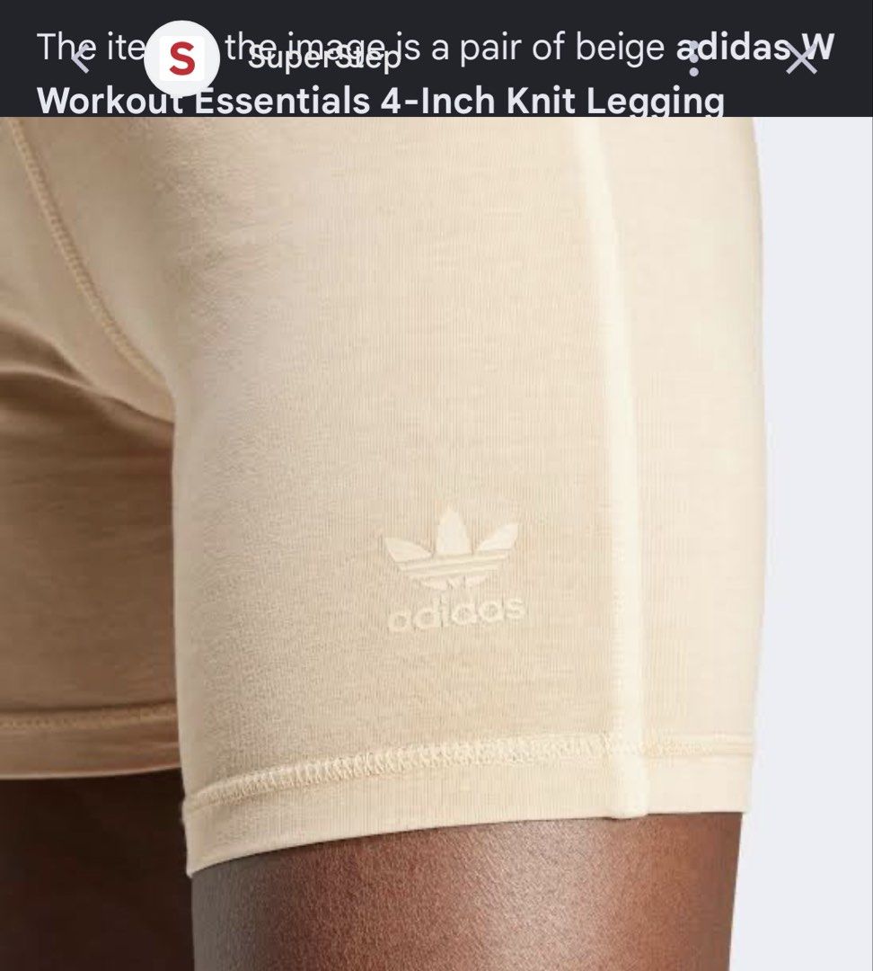 Adidas Beige Knit Legging Shorts (Category: Shorts) located in Rosales. Submitted by thriftingismygame (Listing ID 1468168669, Image 1). Description: - Brand: Adidas - Style: Knit biker shorts - Color: Beige - Size: UK 10 / US S - Condition: Brand new with tags (BNWT) - Fit: High waist with elastic waistband - Details: Embroidered trefoil logo near the hem - Material: Soft ribbed fabric, ideal for lounging or workouts.