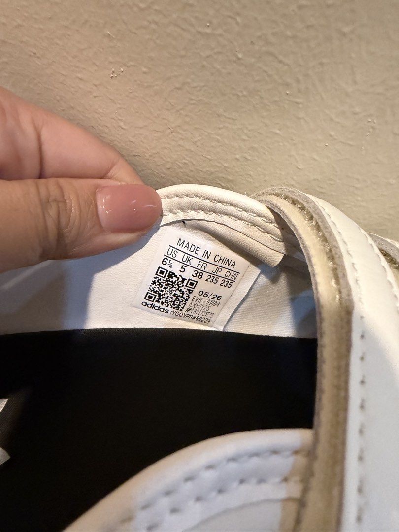 Adidas Jennie Shoes (Category: Sneakers) located in Manila. Submitted by anning03 (Listing ID 1468192089, Image 3). Description: - Brand: Adidas - Style: White leather sneakers with black stripes and contrast heel tab - Closure: Three hook-and-loop velcro straps - Outsole: Black zigzag patterned rubber - Size: US 6.5 | UK 5 | FR 38 - Condition: Brand new, never worn with pristine soles and crisp uppers.
