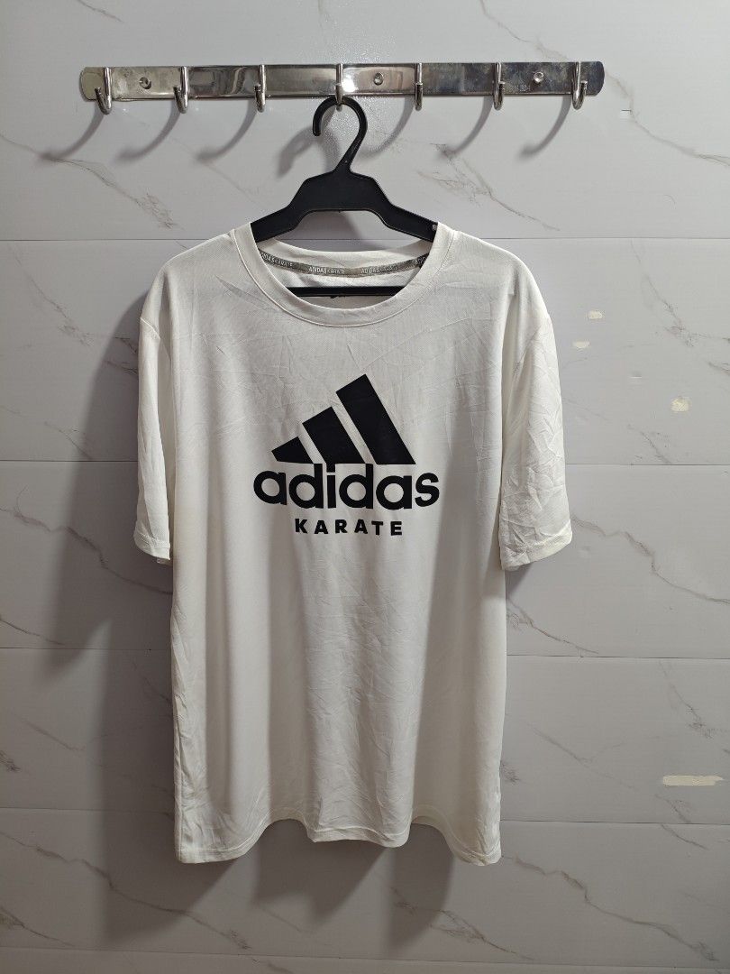 Adidas Karate White Classic Men Tshirt (Category: Shirts) located in Baguio. Submitted by cool_chic (Listing ID 1468101238, Image 1). Description: Adidas Karate White Classic Men Tshirt Color Rate 9.5/10 Flaw Minimal Stains With Washtag No Crackprints Dri Fit Tela Machine Washed Size XL Dimes 23 Width 30 Length Price P259.