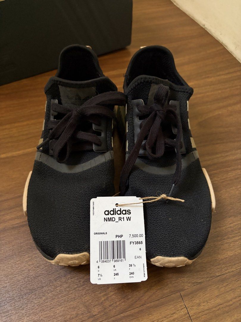 Adidas NMD R1 Womens (Category: Sneakers) located in Rizal. Submitted by pinatoi (Listing ID 1468067740, Image 2). Description: Adidas NMD R1 Womens Core Black / Metallic Gold / Mint Green / Pink Peach US 7.5 / 24.5 CM ORIGINAL, comes with box and tag Good condition except for minor flaws and signs of usage :) FOR SALE OR SWAP TO TRAIL RUNNING SHOES OR CYCLING SHOES Location: Upper Antipolo.