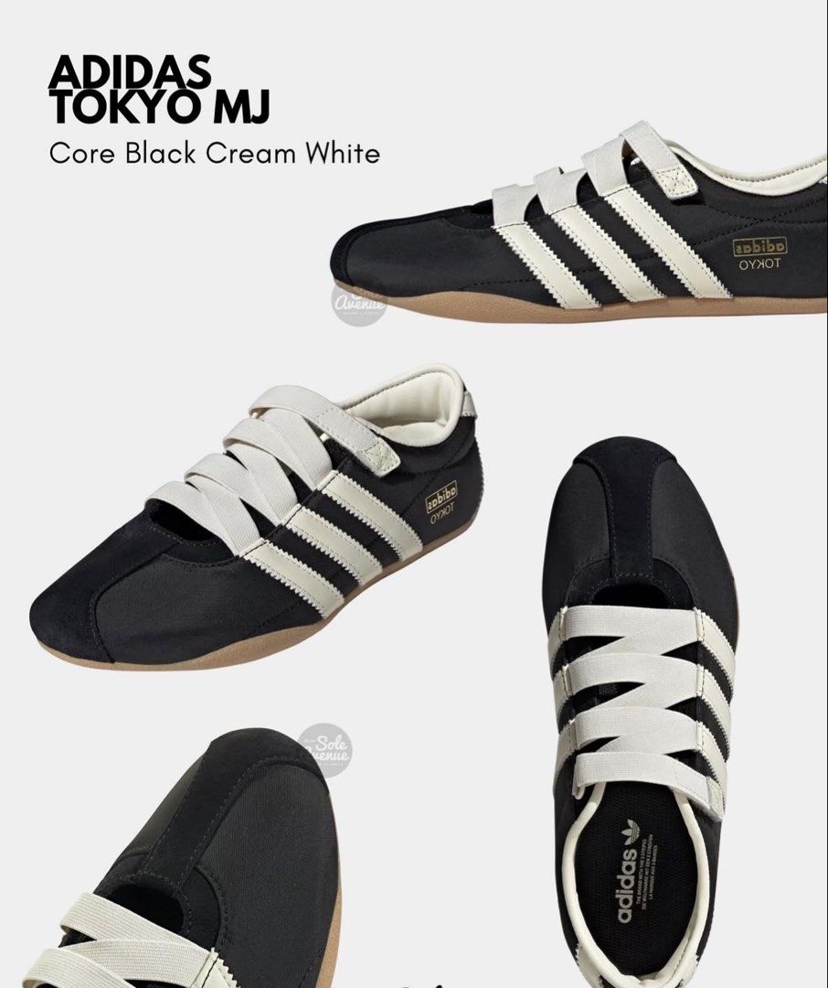 Adidas Tokyo MJ Black White (Category: Sneakers) located in Mandaluyong City. Submitted by mauriscarla (Listing ID 1464368245, Image 1). Description: - Adidas Tokyo sneakers - Color: Black with white stripes - Sole: Gum sole - Size: 245 J - Features: Adjustable straps for a secure fit - Ideal for: Casual wear Bought in Japan. Never been used.