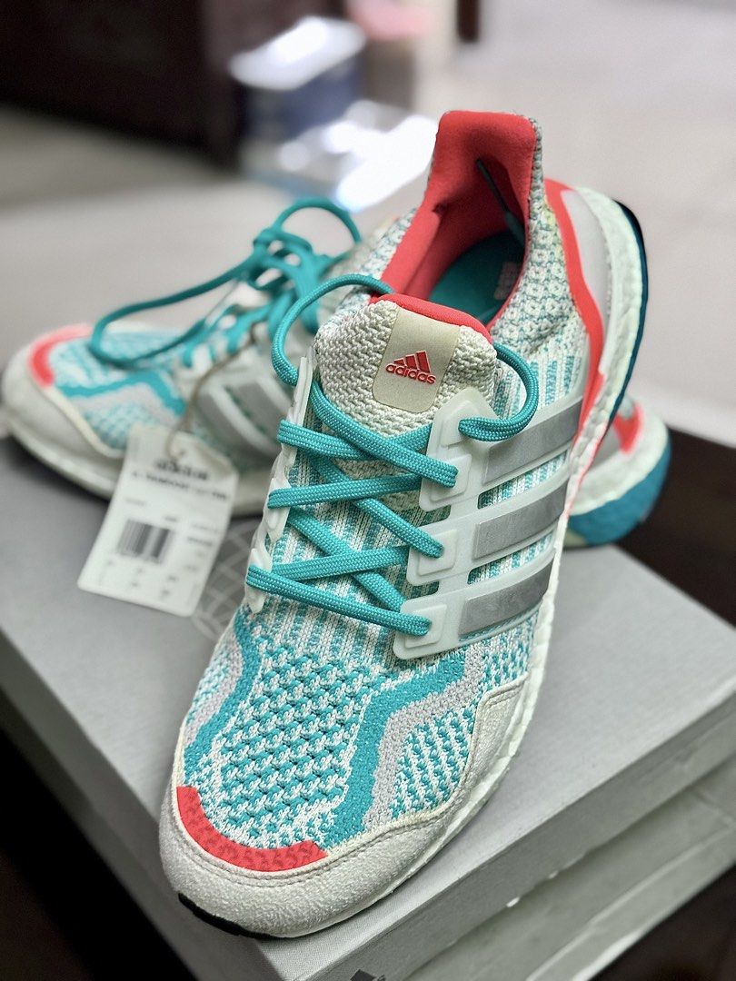 Adidas Ultraboost 5.0 DNA (Size 9 / Multicolor) (Category: Casual Shoes) located in Muntinlupa City. Submitted by rjopadilla (Listing ID 1468221808, Image 2). Description: - Brand: Adidas Ultraboost 5.0 DNA - Colorway: Crystal White / Silver Metallic / Minrus with Turquoise and Coral accents - Size: US 9 / UK 8.5 / EU 43 - Condition: Brand new, unworn, with original box and attached tags - Features: Primeknit upper and responsive Boost midsole cu