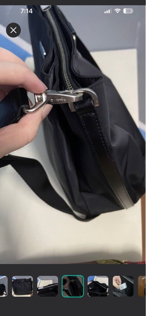 Agnès b. Black Nylon Shoulder Bag (Category: Shoulder Bags) located in Mandaluyong City. Submitted by nescreates (Listing ID 1468072653, Image 3). Description: - Brand: Agnès b. (Model: FS02-04) - Material: Durable black nylon with silver-tone hardware - Conditio: Like new - Features: Iconic metal logo plate, secure zip top closure, and lined interior with brand tags - Strap: Adjustable strap with sturdy clasps for custom comfort 📌Two way can be