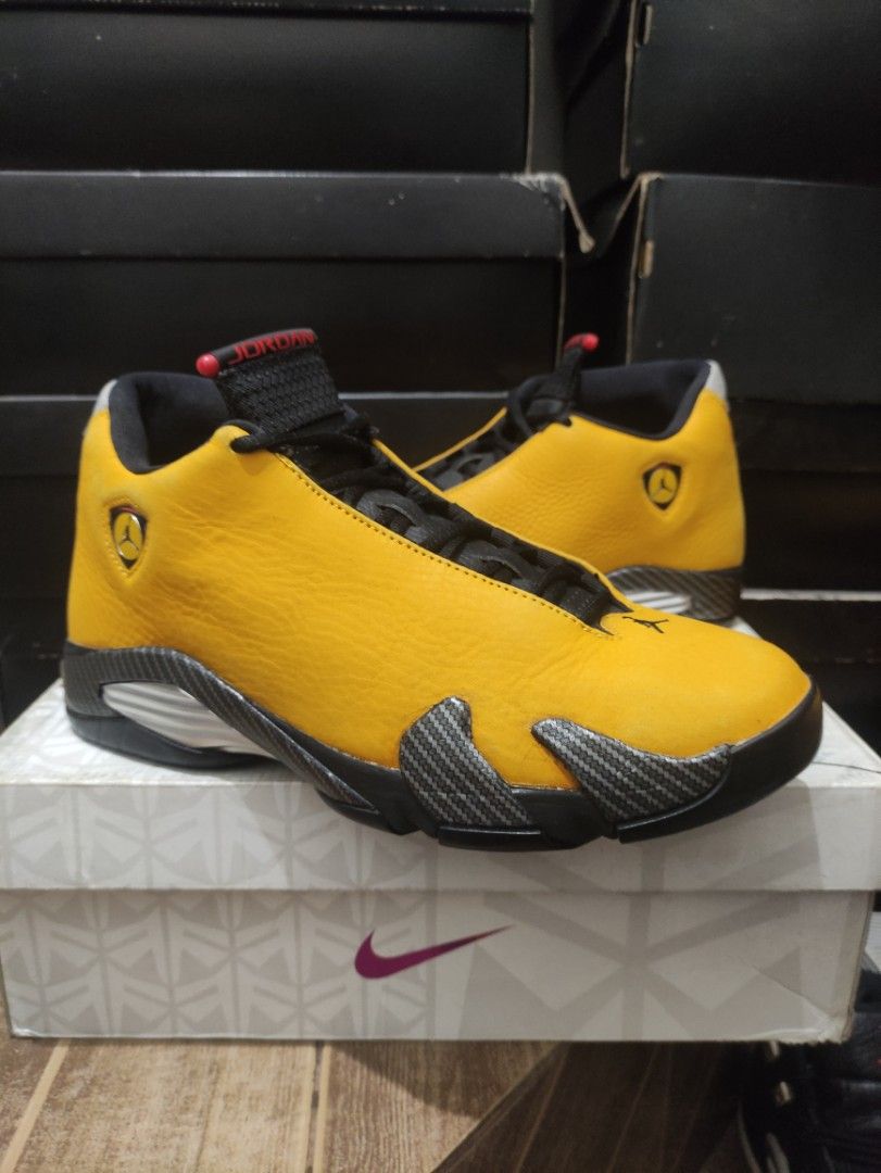 Air Jordan 14 Yellow Ferrari (Category: Sneakers) located in Cebu City. Submitted by RONHEATS (Listing ID 1468234680, Image 3). Description: size 9.5 legit/Original Guaranteed ✅ very good condition .