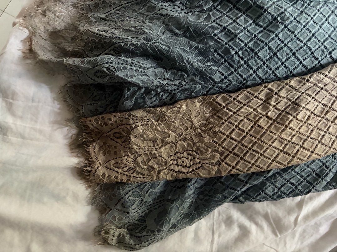 Air Space Lace Long Sleeve Romper Size M (Category: Rompers) located in General Santos City (Dadiangas). Submitted by jwtfg (Listing ID 1468111342, Image 3). Description: - Brand: Air Space - Size: M - Design: Long sleeve lace romper with a striking khaki to dusty blue gradient - Details: Geometric textured pattern, elegant scalloped lace hems on shorts and cuffs - Closure: Convenient exposed back zipper - Condition: Excellent/Worn with care - Pe