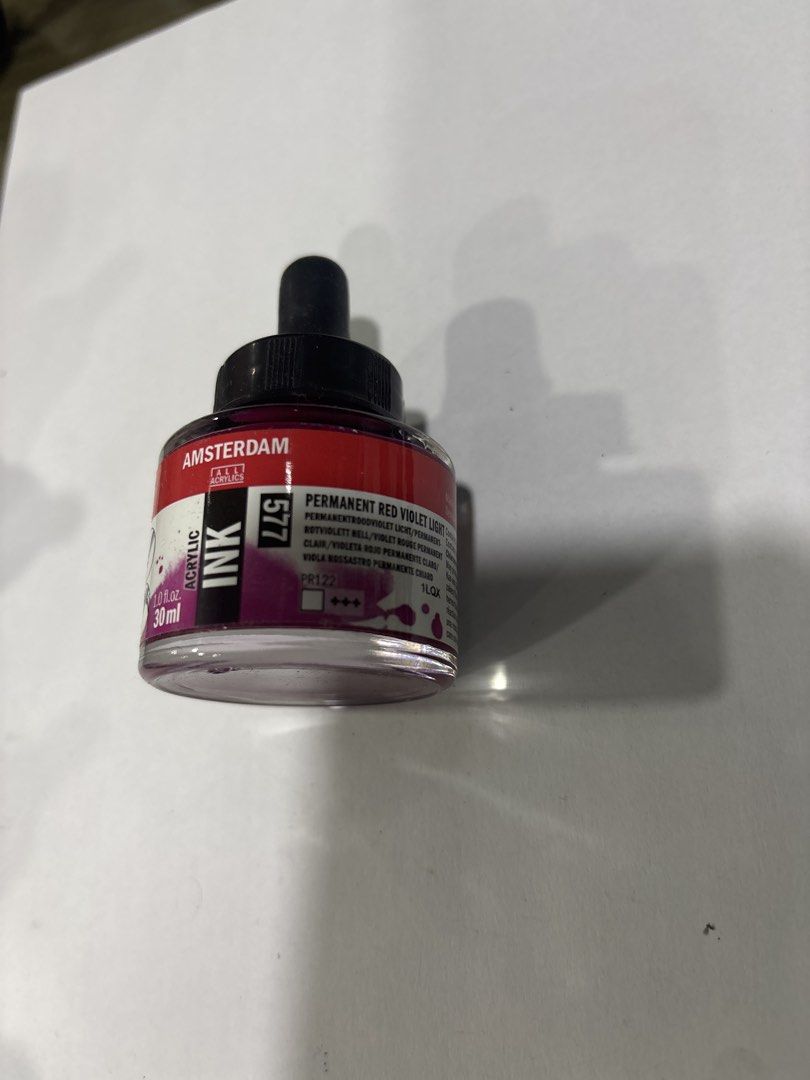 Amsterdam Acrylic Ink 30ml Permanent Red Violet Light (Category: Craft Supplies & Tools) located in Mandaluyong City. Submitted by clothescarousel (Listing ID 1468231005, Image 1). Description: - Product: Amsterdam Acrylic Ink Bottle - Capacity & Condition: 30ml, Brand New / Unused / Full - Color: Permanent Red Violet Light - Color Number: 577 (Pigment Code: PR122) - Features: Dropper cap attached for easy application - Origin: Made in Denmark - 