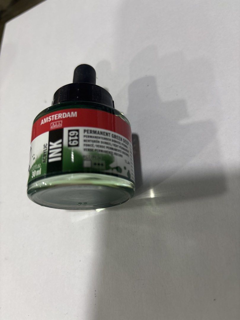 Amsterdam Acrylic Ink Permanent Green Deep 30ml (Category: Craft Supplies & Tools) located in Mandaluyong City. Submitted by clothescarousel (Listing ID 1468233735, Image 1). Description: - Brand: Amsterdam Acrylic Ink - Color: Permanent Green Deep (Code 619) - Volume: 30ml / 1.0 fl oz - Condition: Brand new, full bottle, unused - Features: Dropper cap for easy and mess-free application - Ideal for: Painting, drawing, and mixed media art projects