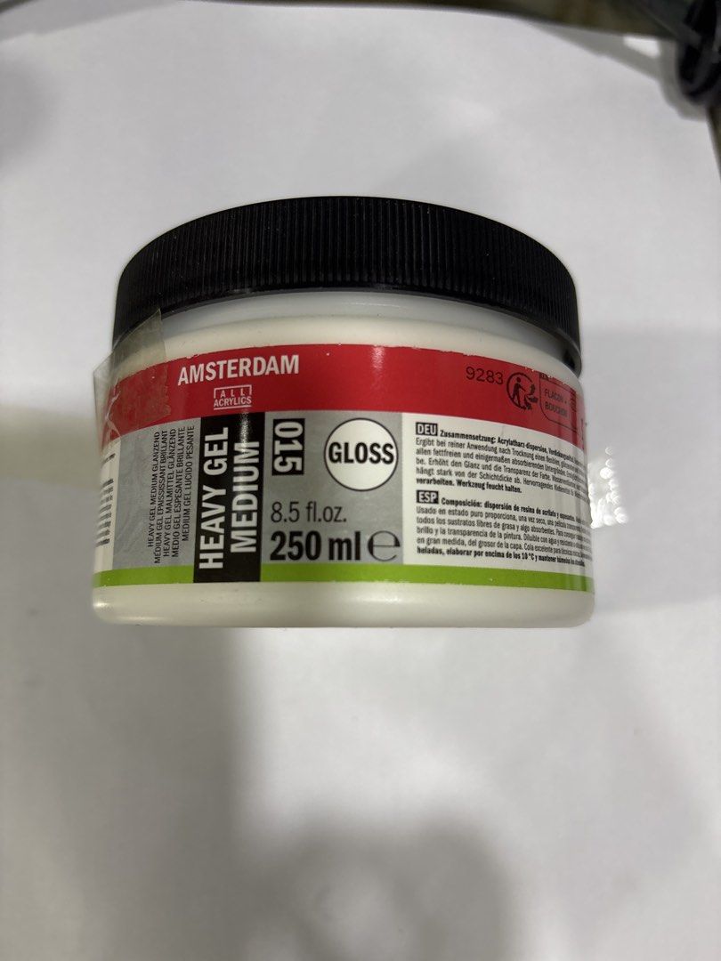 Amsterdam Heavy Gel Medium Gloss 250ml 015 (Category: Craft Supplies & Tools) located in Mandaluyong City. Submitted by clothescarousel (Listing ID 1468099999, Image 1). Description: - Brand: Amsterdam - Product: Heavy Gel Medium (Gloss Finish) - Size: 250ml / 8.5 fl oz jar - Use: Ideal for creating thick, textured effects in acrylic painting - Finish: Dries completely transparent and glossy - Durability: Water-resistant once fully dry - Packagin