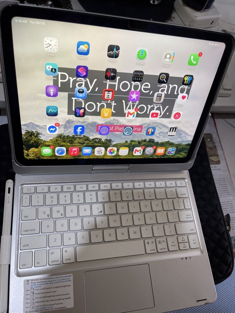 Apple iPad with Keyboard Case and Stylus (Category: iPad) located in Las Pinas. Submitted by gosarim.alton (Listing ID 1468067714, Image 2). Description: - Accessories: Matching keyboard case and stylus included - Condition: Clean screen and pristine back metal casing - Functionality: Keyboard layout is clean and fully functional - Use Case: Great productivity bundle for typing, schoolwork, and daily browsing - Location: Meetups or shipping optio