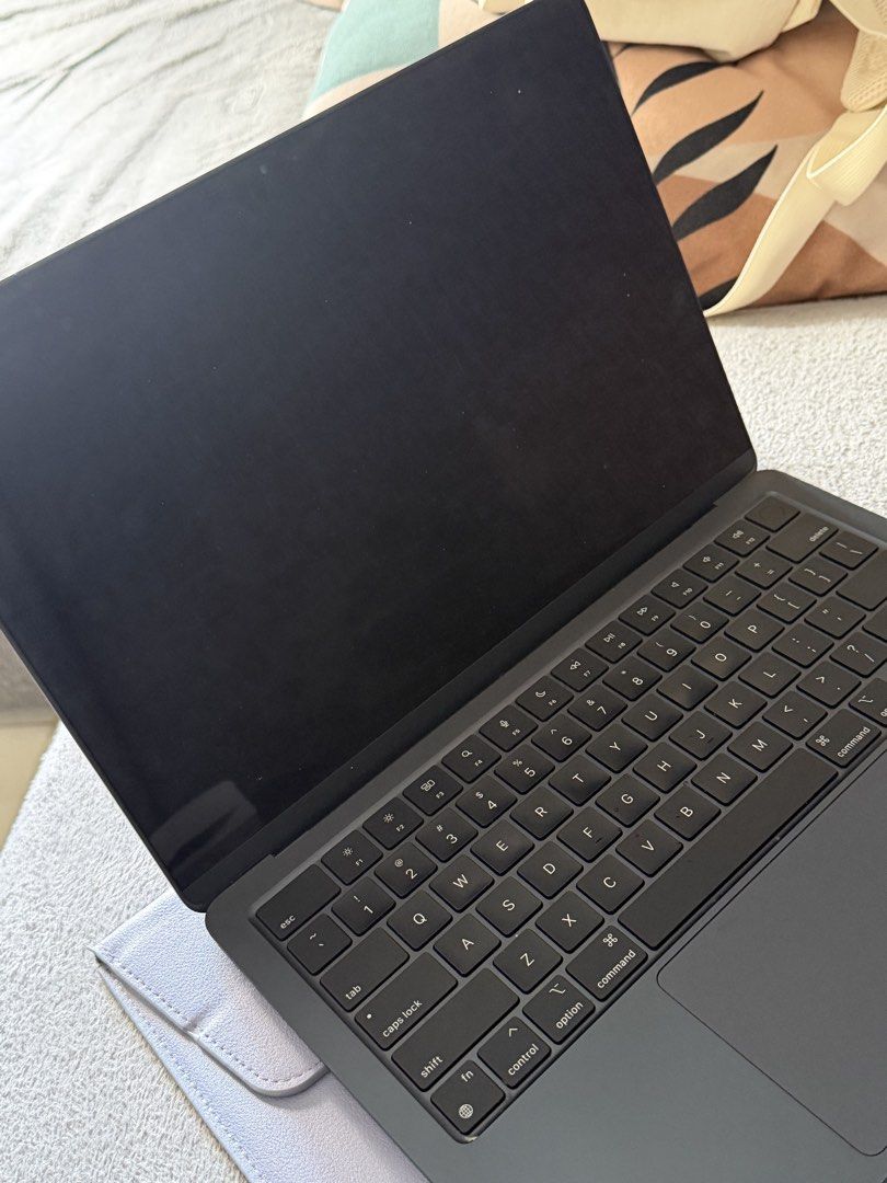 Apple MacBook Air M2 2022 8GB (Category: Laptops & Notebooks) located in Manila. Submitted by clairebrn (Listing ID 1468077915, Image 2). Description: - Model: MacBook Air 2022 with Apple M2 chip - Memory: 8GB / 256GB - OS: macOS Sonoma 14.5 - Battery: 72 cycle count, 97% battery health - Condition: No issues; Bought in 2024 but has been barely used; No dents or scratches, just needs cleaning - Inclusions: Original charger - Reason for Selling: N