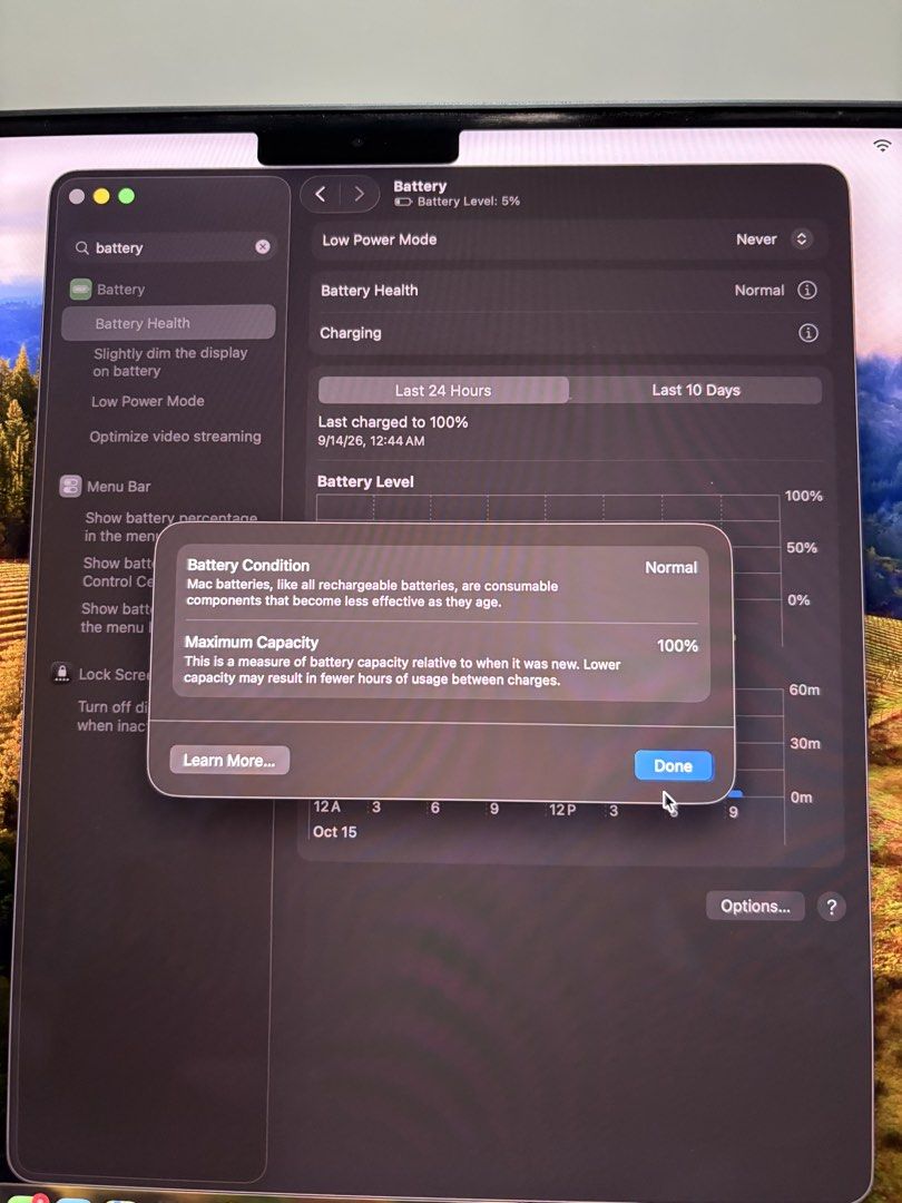 Apple MacBook Pro 14-inch M5 16GB (Category: Laptops & Notebooks) located in Cavite. Submitted by Lexa_77 (Listing ID 1468203644, Image 2). Description: Price negotiable Bought 4 months ago - Model: MacBook Pro 14-inch - Color: Space Black - Processor: Apple M5 chip - Memory: 16GB RAM - Battery Health: 100% maximum capacity (Normal condition) - OS: macOS Tahoe - Condition: Flawless display and keyboard setup, fully operational.