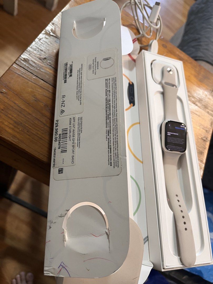 Apple Watch Series 8 Starlight 45mm (Category: Wearables & Smart Watches) located in Quezon City. Submitted by ArtsyLife1012 (Listing ID 1468093452, Image 3). Description: Apple Watch Series 8 Starlight 45mm With its original box and charger 85% battery health, updated watch OS Version No issue , 10,500 php Grab or Lalamove pick up Meet ups stricly for sure buyers only Trinoma/ Sm north Gcash or BPI payment Location: T sora Ave, Qc .