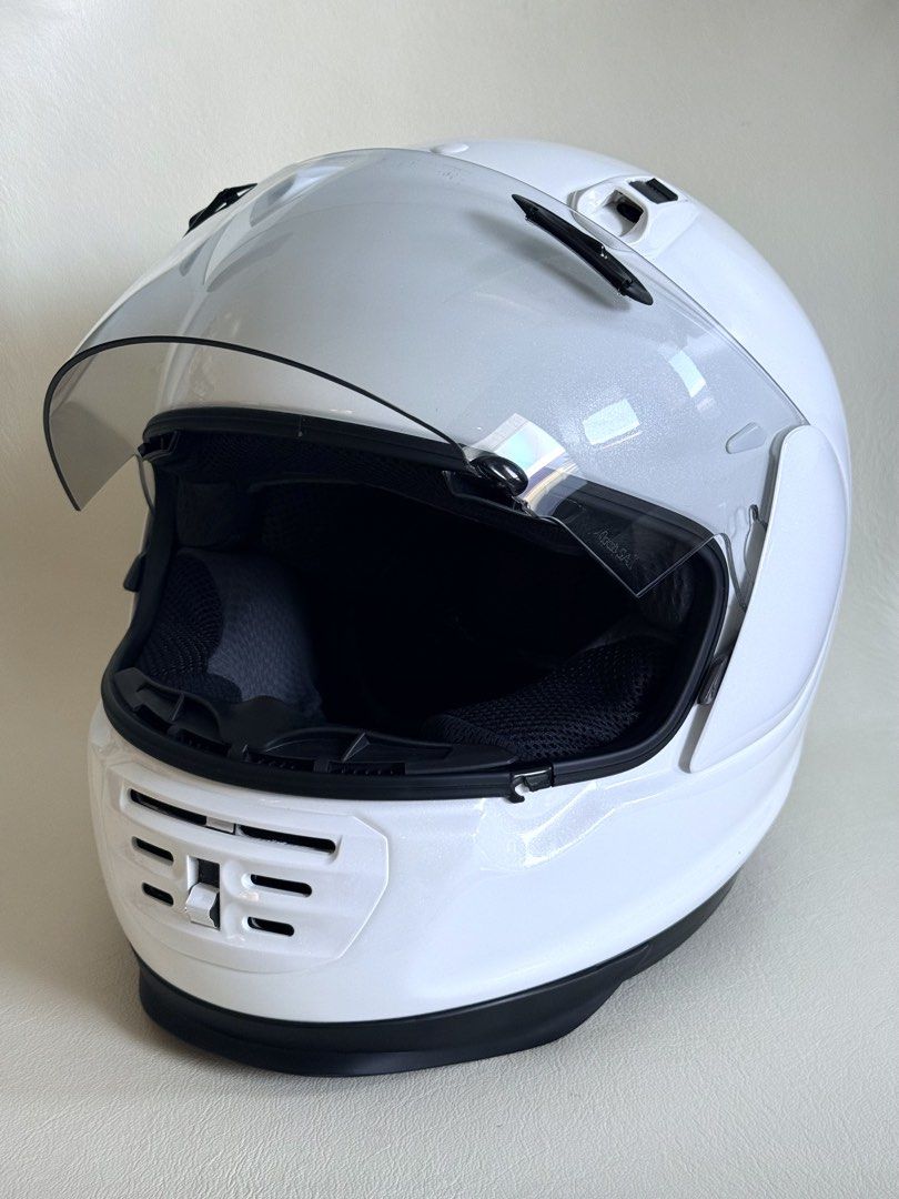 Arai Rapide-IR (Defiant) – Pearl White (Category: Helmets and other Riding Gears) located in San Juan, La Union. Submitted by bornunderground.ph (Listing ID 1468096859, Image 3). Description: Arai Rapide-IR (Defiant) – Pearl White • Size: Large (59–60 cm), true to size • Condition: Good Condition • Inner Liner: 9/10 • Outer Shell: 9/10 (see photos) • All Vents: 100% Working Additional Details: * Newly buffed and deep-cleaned * Free deep cleaning 