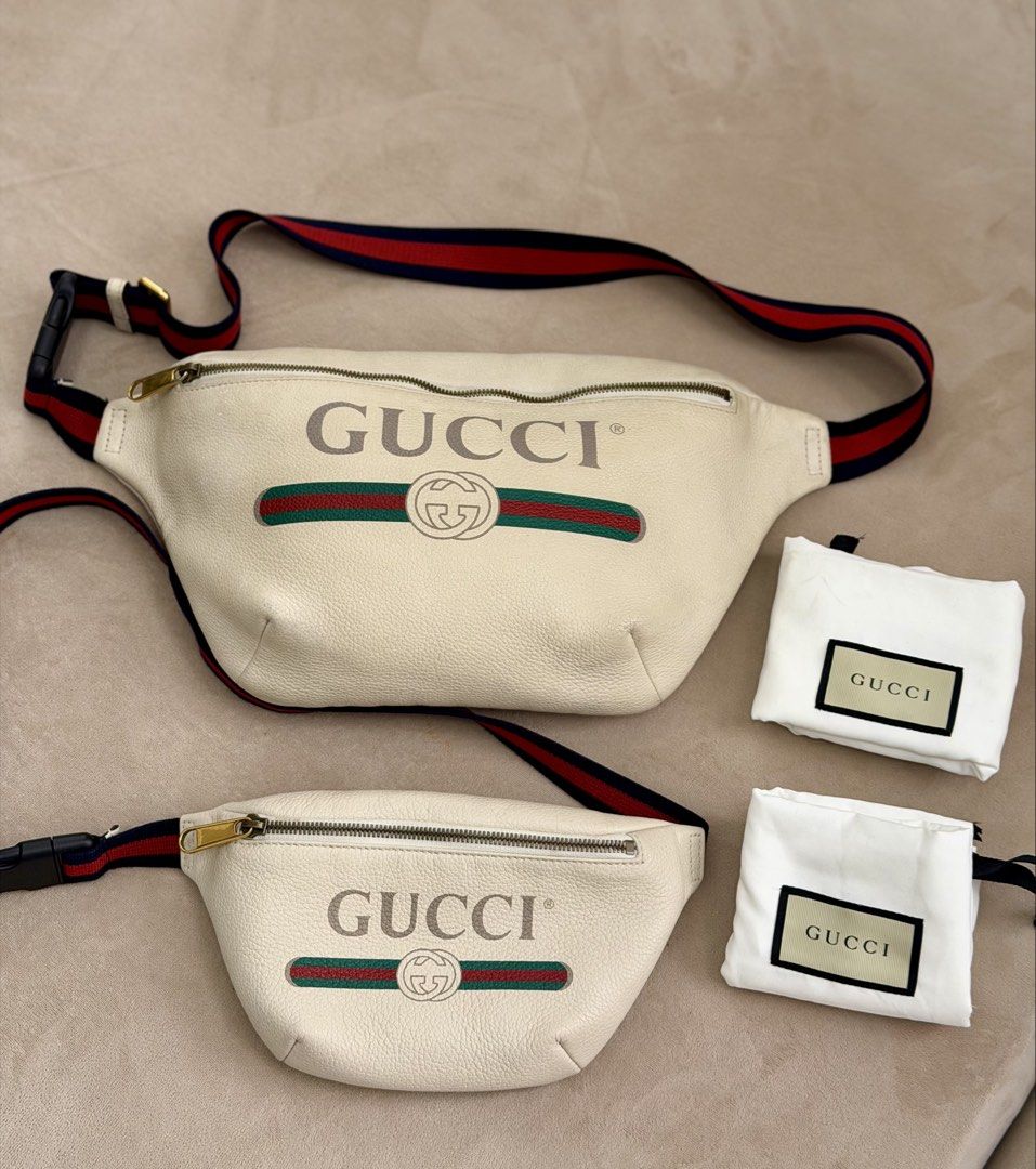Authentic Gucci BUNDLE Grained Calfskin Logo Belt Bag (Category: Belt bags, Clutches and Pouches) located in Manila. Submitted by maria_2326 (Listing ID 1468267815, Image 1). Description: 💯% Authentic Bundle 2pcs Gucci Belt Bag Size: Small and Large w/ dust bag only No lowballing! Location: Manila/QC.