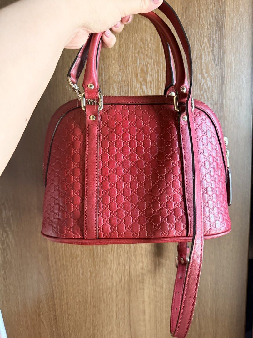 Authentic Gucci Nice Microguccissima Dome Top Handle Bag (Category: Luxury Bags & Wallets) located in Antipolo. Submitted by SummerPeaCloset (Listing ID 1468203535, Image 2). Description: The Gucci Microguccissima Mini Dome Bag features red leather with the brand’s signature embossed pattern. Its compact dome shape is suitable for carrying small essentials such as cards, keys, and other personal items. The shade makes this Gucci mini bag easy to 