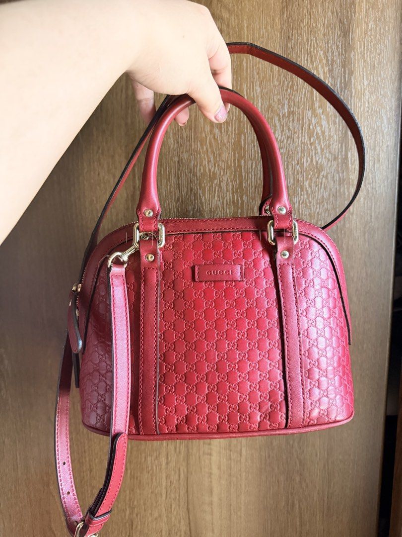 Authentic Gucci Nice Microguccissima Dome Top Handle Bag (Category: Luxury Bags & Wallets) located in Antipolo. Submitted by SummerPeaCloset (Listing ID 1468203535, Image 1). Description: The Gucci Microguccissima Mini Dome Bag features red leather with the brand’s signature embossed pattern. Its compact dome shape is suitable for carrying small essentials such as cards, keys, and other personal items. The shade makes this Gucci mini bag easy to 