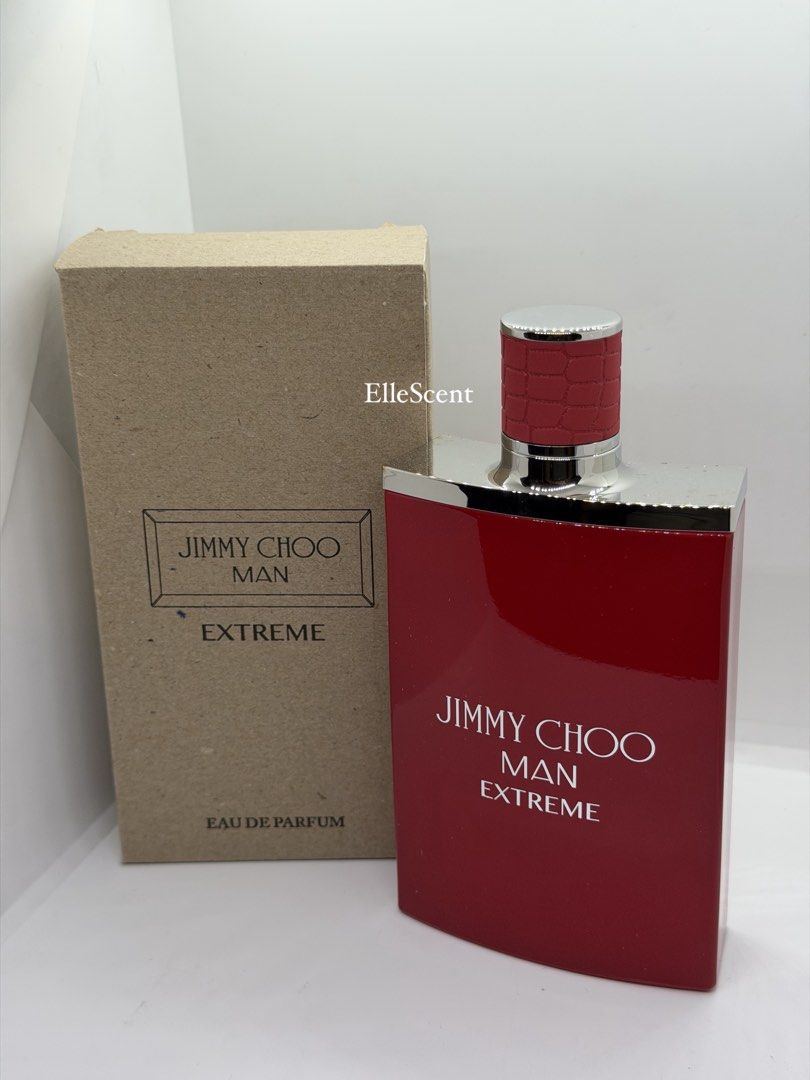 Authentic Jimmy Choo Extreme EDP Tester (Category: Fragrance & Deodorants) located in Mandaluyong City. Submitted by elle_scent (Listing ID 1468144270, Image 2). Description: A bold, modern masculine fragrance with a fresh, spicy, aromatic and woody scent. ✨ Fragrance notes: * Top: Red thyme and black pepper * Heart: Clary sage and geranium * Base: Tonka bean and vetiver Fragrance review: ✔️ Fresh, spicy and masculine scent ✔️ Warm, woody dry-dow