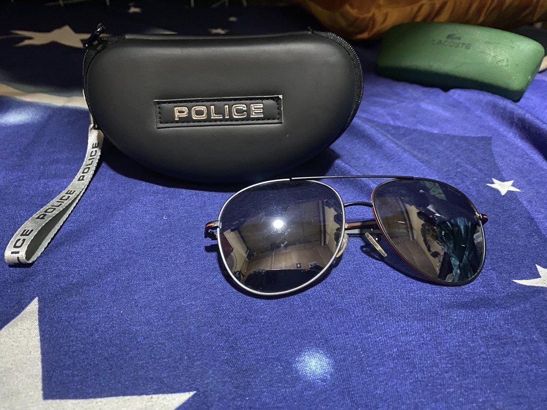 Authentic Police Aviator Sunglass (Category: Sunglasses & Eyewear) located in Bulacan. Submitted by httpsthrift (Listing ID 1468232185, Image 2). Description: Includes Police Case and Police Wipes rfs decluttering.