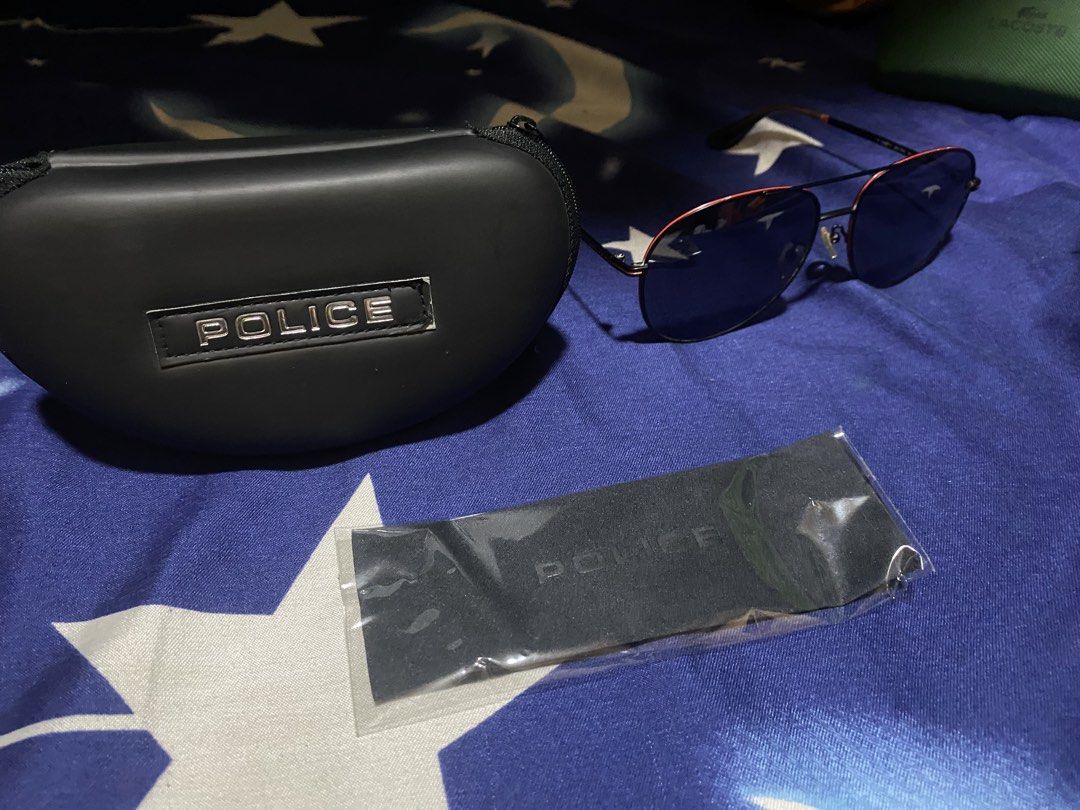 Authentic Police Aviator Sunglass (Category: Sunglasses & Eyewear) located in Bulacan. Submitted by httpsthrift (Listing ID 1468232185, Image 1). Description: Includes Police Case and Police Wipes rfs decluttering.