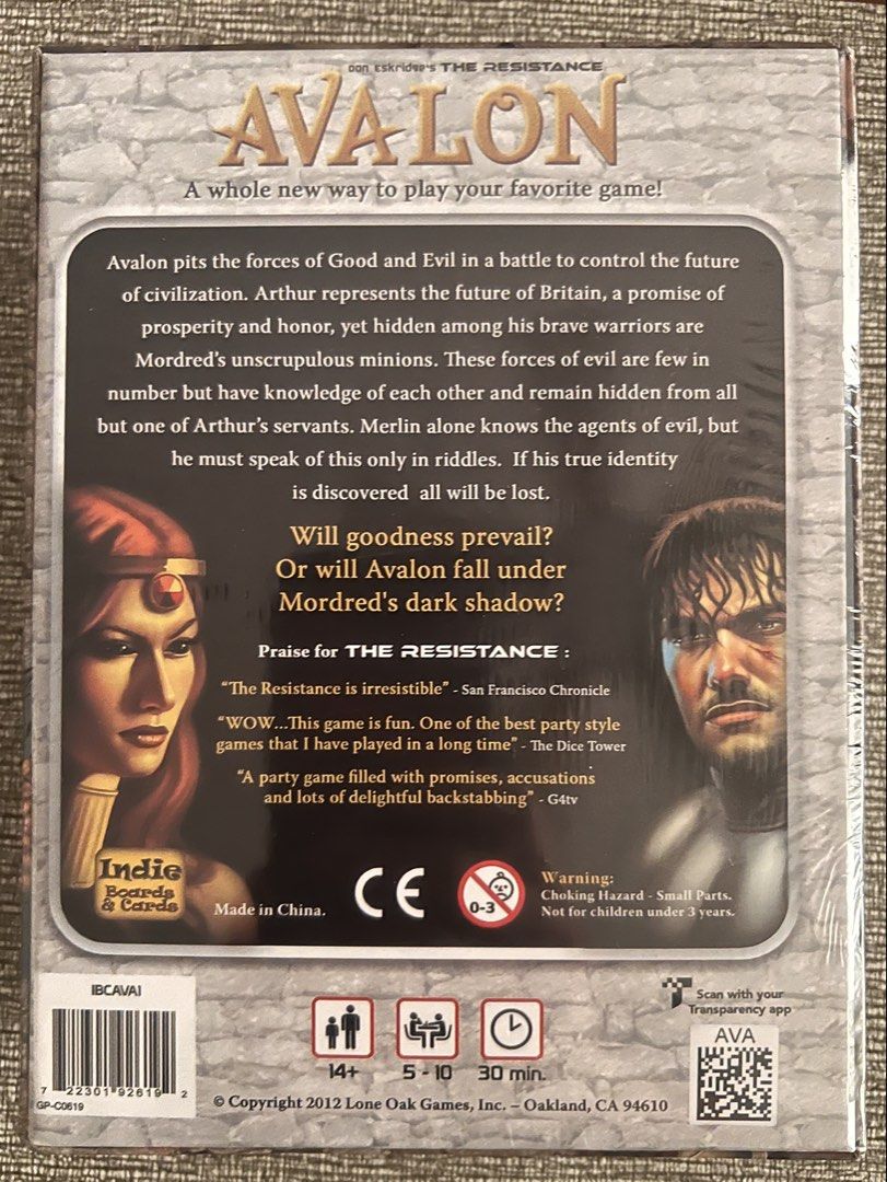 Avalon Card Game (Sealed) (Category: Board Games & Puzzles) located in Quezon City. Submitted by miserab_les (Listing ID 1468062494, Image 2). Description: Avalon Card Game Brand new, sealed P480 GCash or BPI transfer Pick up at Tandang Sora, QC Courier delivery c/o buyer No shipping.