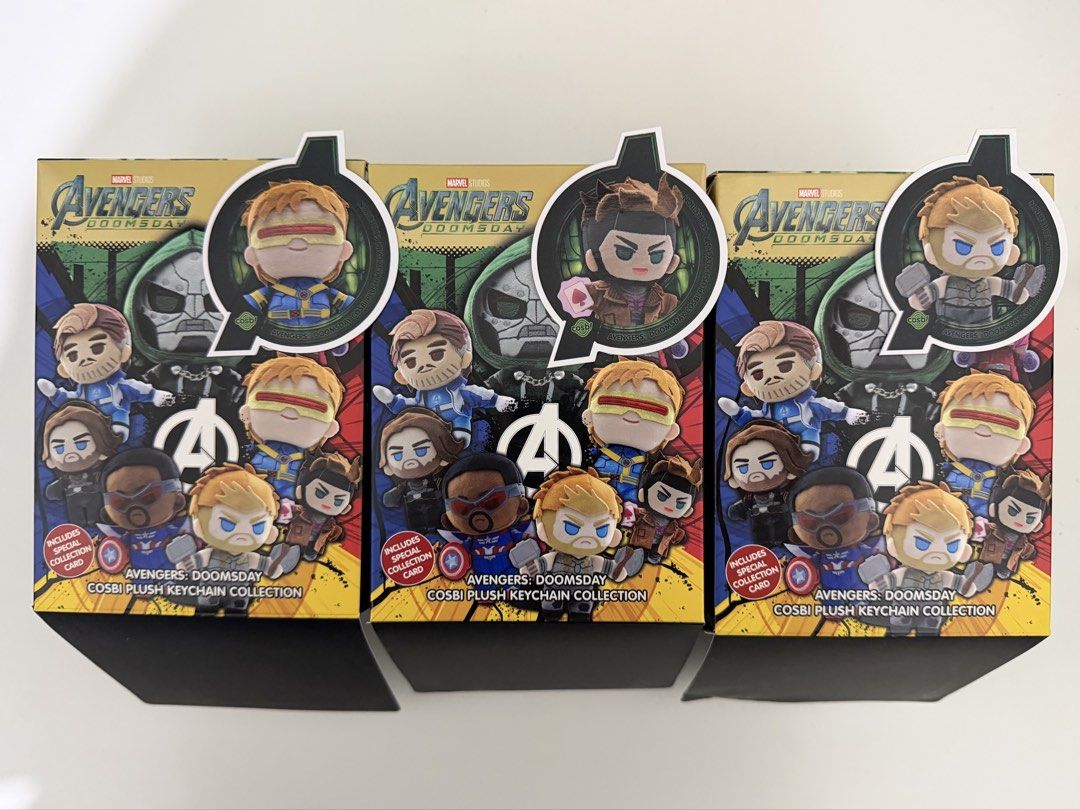 Avengers Doomsday Cosbi Plush Keychain (Category: Plushies & Soft Toys) located in Marikina City. Submitted by yeoncart (Listing ID 1468093302, Image 1). Description: cosbi avengers: doomsday plush keychain - ₱950 each + sf available: thor, gambit, cyclops sealed foil + card / box opened only at the bottom payo j&t / sdd loc: marikina.