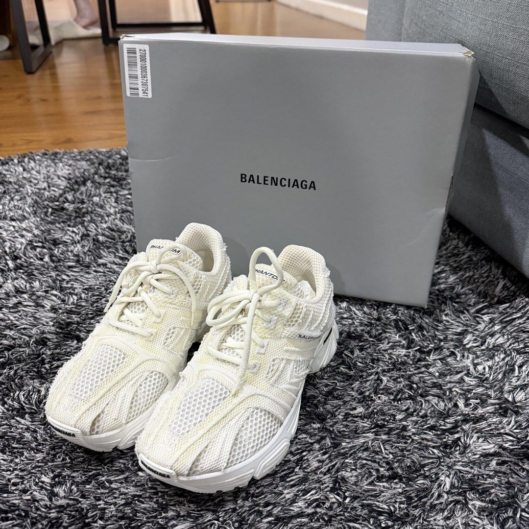 Balenciaga Phantom Sneakers White Size 38 (Category: Sneakers) located in Manila. Submitted by natalyali (Listing ID 1468176360, Image 2). Description: - Brand: Balenciaga Phantom - Color: Clean White - Size: EU 38 - Condition: Worn 1-2 times, very minimal wear on treads - Inclusions: Original grey Balenciaga shoe box - Style: Chunky design with signature branding, perfect for streetwear fits.