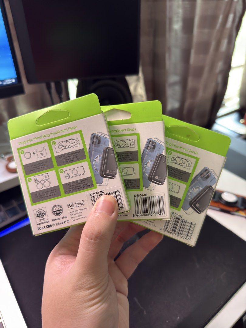 Bavin Magsafe Rings (Category: Mounts & Holders) located in Makati City. Submitted by rs_listings (Listing ID 1468130887, Image 2). Description: - Brand: Bavin - Model: D-B-01 - Condition: Brand new in box - Quantity: 2 pieces per pack - Features: Magnetic metal ring with strong 3M adhesive - Compatibility: Universal for phone cases to support MagSafe chargers and mounts - Easy installation with guide included on the packaging.