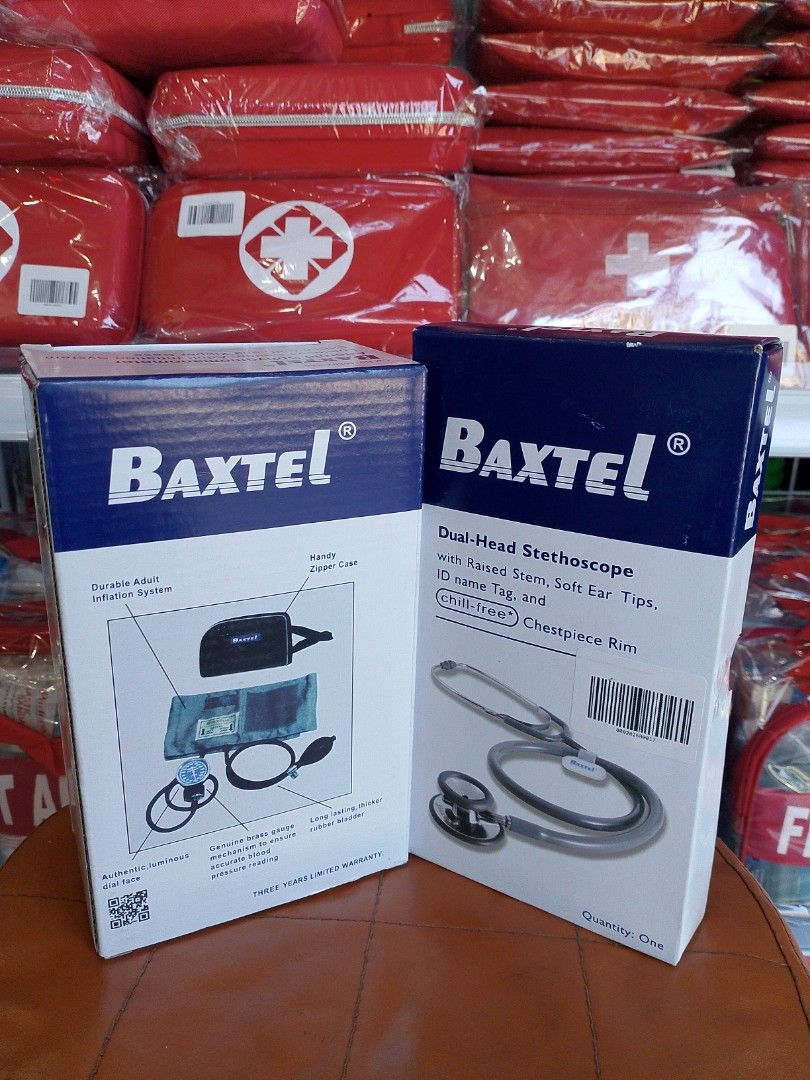 BAXTEL ANEROID SPHYGMOMANOMETER WITH STETHOSCOPE- COMPLETE SET (Category: Medical Supplies & Tools) located in Quezon City. Submitted by jeca_closet (Listing ID 1468094245, Image 1). Description: BRAND NEW MANY STOCKS AVAILABLE ON HAND.