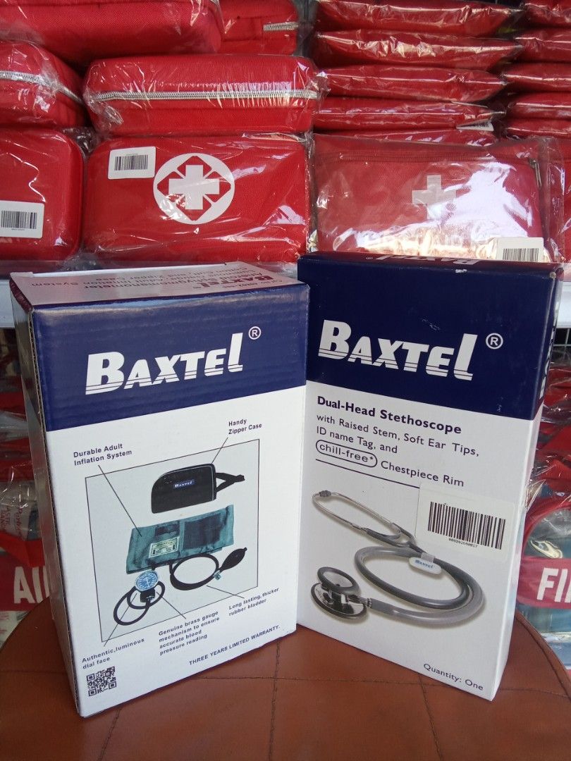 BAXTEL MANUAL BP WITH STETHOSCOPE- COMPLETE SET (Category: Medical Supplies & Tools) located in Quezon City. Submitted by dxsshop002 (Listing ID 1468094457, Image 1). Description: BRAND NEW.