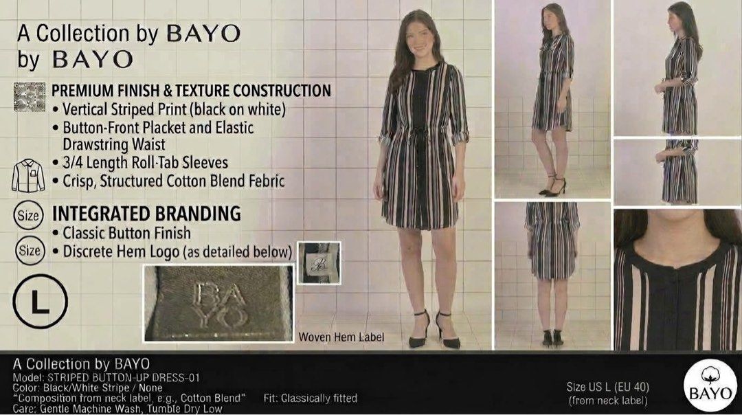 BAYO – Striped Button-Up Dress (Category: Looking For) located in Paranaque City. Submitted by hershop.sbt (Listing ID 1468063068, Image 1). Description: BAYO Title: A Collection by BAYO – Striped Button-Up Dress (Model: STRIPED BUTTON-UP DRESS-01) Size: L (US L / EU 40) Color: Black/White Stripe.