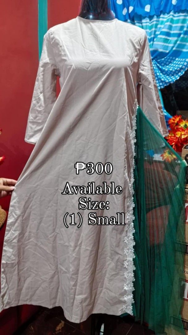 Beige dress with green tulle side panel size Small (Category: Dresses) located in Samboan. Submitted by stephie_89 (Listing ID 1468221151, Image 1). Description: - Style: Beige long sleeve midi dress with round neckline - Size: Small - Details: White lace trim on the side seam and a contrasting green pleated tulle panel on the right - Fabric: Smooth and comfortable - Price: 300 pesos only.