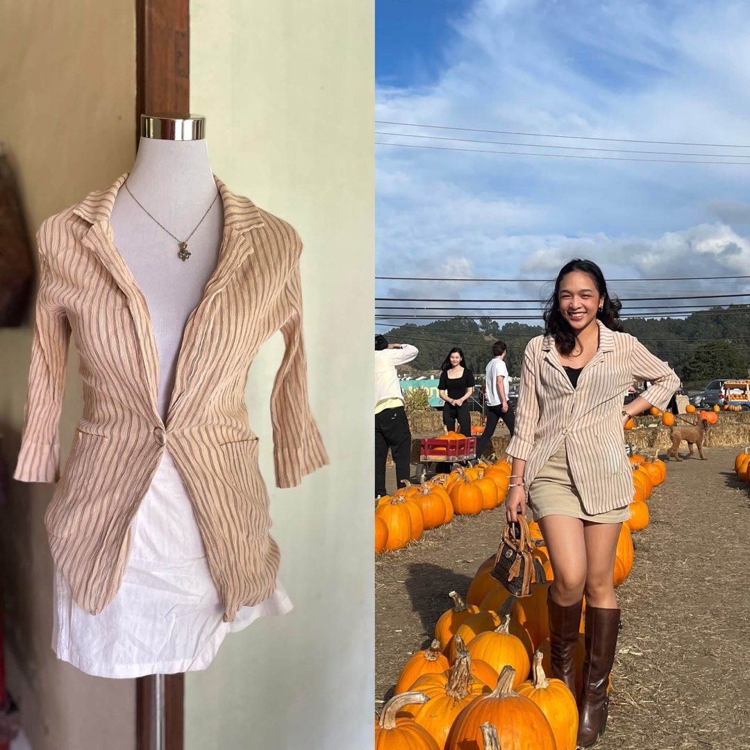Beige Striped Pleated Blazer polo (Category: Coats, Jackets and Outerwear) located in Agoncillo. Submitted by alcazarmfatima (Listing ID 1468145447, Image 1). Description: .