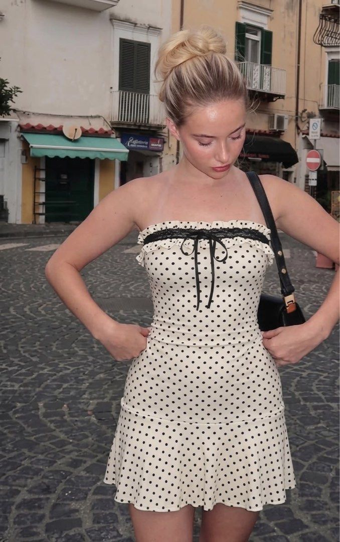 Black and Cream Polka Dot Mini Dress (Category: Dresses) located in Pasay City. Submitted by lovedby.mmm (Listing ID 1468157705, Image 2). Description: ۶ৎ soft comfy stretchy fabric ۶ৎ perf for halloween or parties in general ! · · ─ ·ʚɞ· ─ · · ۶ৎ mop: gcash ۶ৎ mod: same day delivery (lalamove/grab) tags: brandy melville isa the label phia the label edikted shushi clothing hollister h&m miu the label princess polly coquette coastal clean girl ski