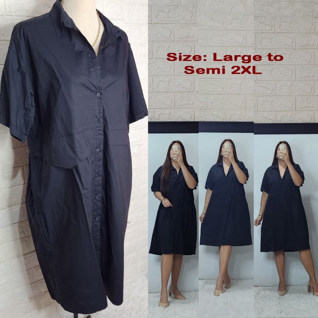 Black Buttondown Polo Dress (Category: Dresses) located in Quezon City. Submitted by graciejosue (Listing ID 1468079459, Image 1). Description: Rare piece apparel at a very reasonable price and great condition!!! Washed and ready to wear. - Color: Classic Black - Style: Button-down dress with short sleeves and collar - Fit: Relaxed, knee-length design - Sizing: Comfortably fits Large to Semi-2XL - Ideal for: Running errands, casual outings, offic
