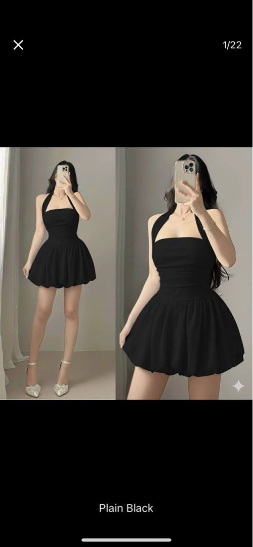Black halter neck bubble dress (Category: Dresses) located in Manila. Submitted by julieeeewwwww (Listing ID 1468077358, Image 1). Description: - Color: Classic black - Style: Halter neck with a tube bodice and gathered bubble skirt - Silhouette: Fitted waist and fit and flare shape - Condition: Worn once, still in great shape - Versatility: Super easy to style for dinners or night outs.