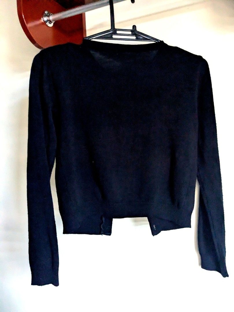 Black Knit Cardigan (Category: Coats, Jackets and Outerwear) located in Manila. Submitted by chocolateparfait (Listing ID 1468094620, Image 2). Description: Best fits XS-S frames💗 - has lints, but not obvious bec of color, can be removed.