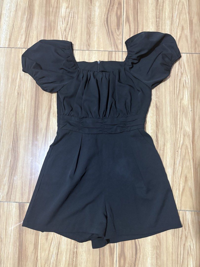 Black Puff Sleeve Square Neck Romper Playsuit (Category: Rompers) located in Quezon City. Submitted by kyjnll (Listing ID 1468159355, Image 1). Description: - Color: Black - Style: Short romper / one-piece - Neckline: Trendy square neckline - Sleeves: Short puff sleeves - Details: Gathered bust and cinched waist for a flattering fit - Bottom: Relaxed shorts - Best for: Casual outings, dates, and everyday wear Project 4/Cubao area.