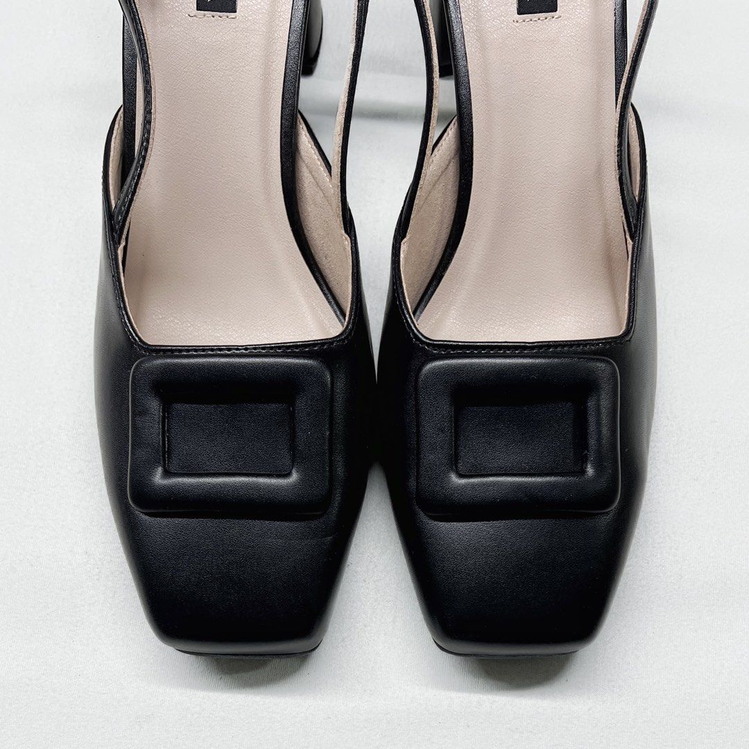 Black Slingback Block Heels with Square Buckle (Category: Heels) located in Antipolo. Submitted by chi._.declutters (Listing ID 1468242005, Image 2). Description: marikina / antipolo area marikina-made, matibay available size 10 +100 for transpo fee if meetup.