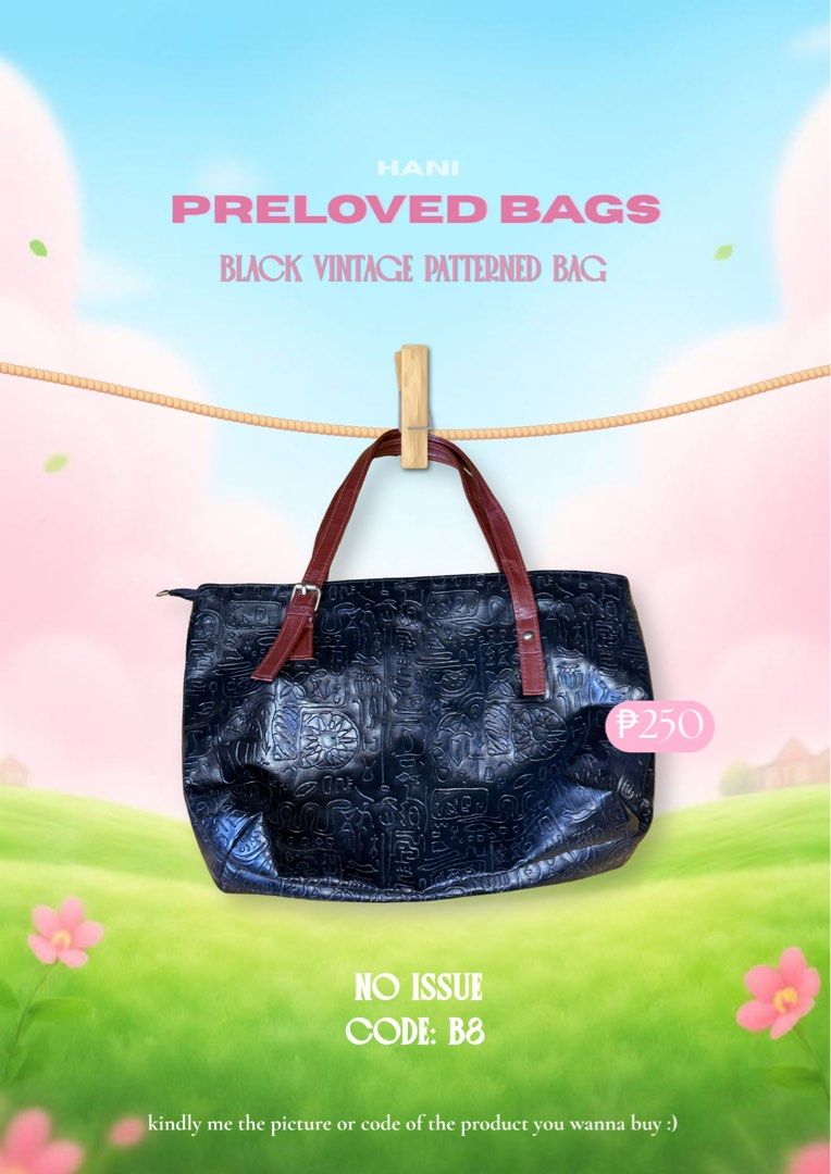 Black Vintage Patterned Bag Code (Category: Shoulder Bags) located in Manila. Submitted by ninib33 (Listing ID 1468102871, Image 1). Description: msg me for more deets!! :).