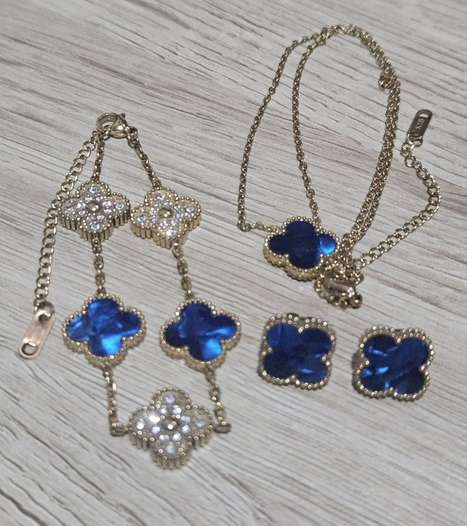 Blue Marble Clover Jewel Set (Category: Bracelets) located in Cainta. Submitted by Kahi0410 (Listing ID 1468081184, Image 1). Description: Jewel Set Titanium Steel K18 marked Non fade Hypoallergenic.