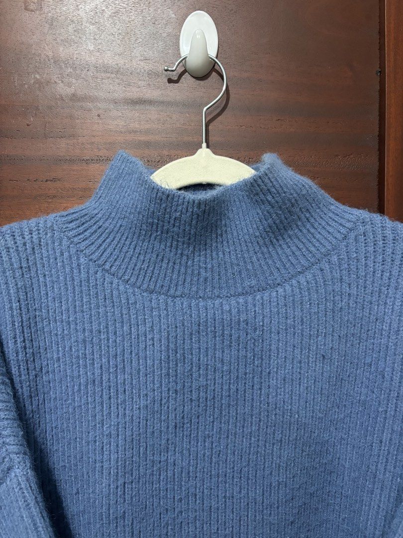 Blue Mock Neck Ribbed Knit Sweater (Category: Longsleeves) located in Agdangan. Submitted by lunalovegood_ (Listing ID 1468273452, Image 2). Description: - Cozy blue color - Soft and thick ribbed knit texture - Perfect for chilly weather! - Has a slit accent - Really high quality.