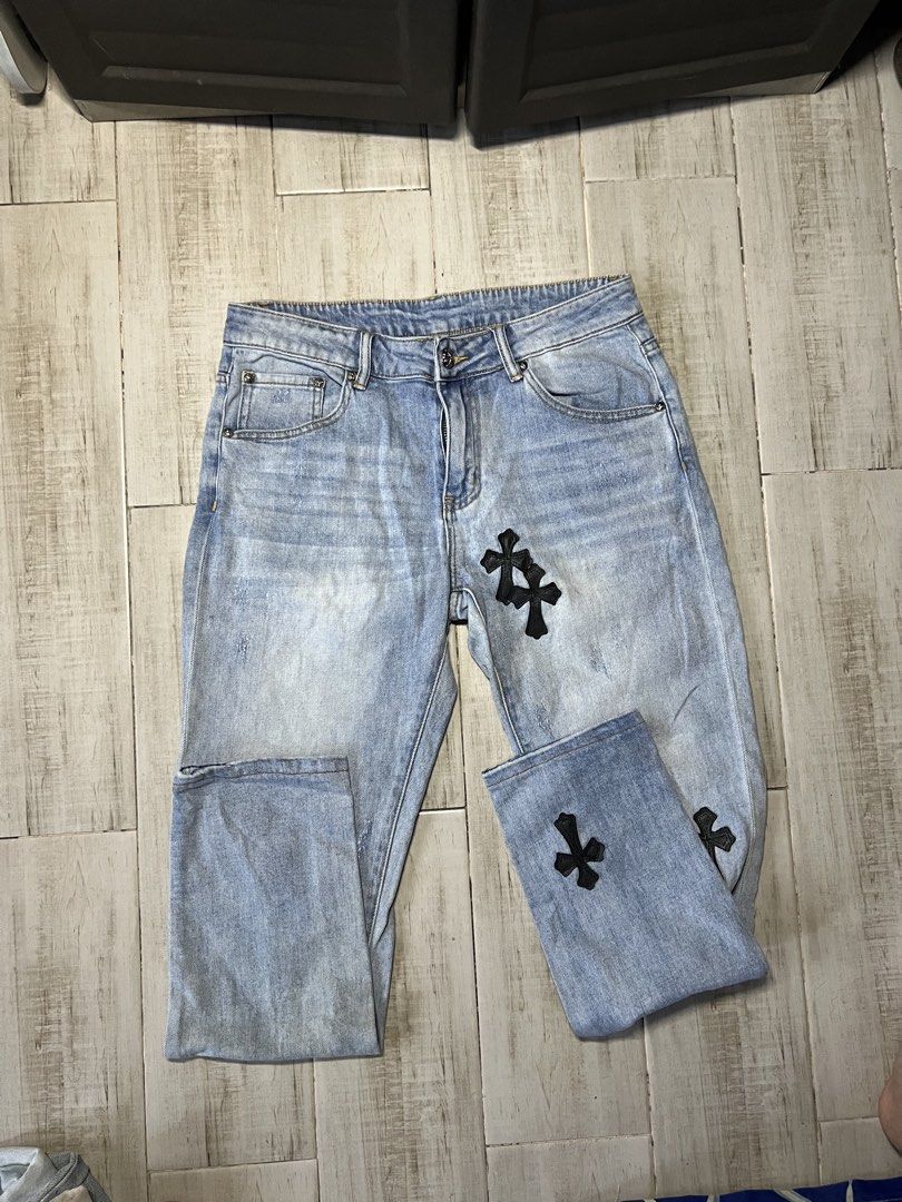 Bootleg Chrome Hearts Distressed Pants (Category: Trousers) located in Angono. Submitted by odd.fitt (Listing ID 1468095567, Image 1). Description: 31 on tag 32W 38L 6H Off.