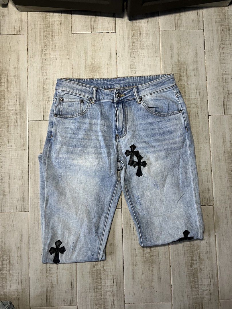 Bootleg Chrome Hearts Distressed Pants (Category: Trousers) located in Angono. Submitted by odd.fitt (Listing ID 1468095567, Image 2). Description: 31 on tag 32W 38L 6H Off.