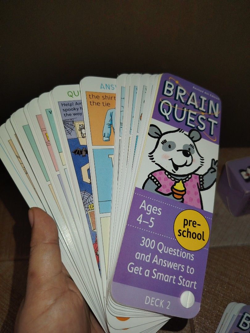 Brain Quest Preschool Ages 4-5 Card Deck Box Set (Category: Educational & Learning Toys) located in Santiago. Submitted by aceheart0118672 (Listing ID 1468135144, Image 2). Description: - Item: Brain Quest Preschool Deck (Ages 4-5) - Content: 300 curriculum-based questions and answers across 2 decks - Condition: Original storage box included - Perfect for engaging young minds and early learning prep.