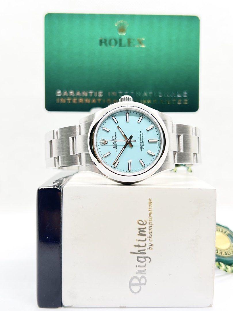 Brand New Rolex Oyster Perpetual 31 277200 Tiff Blue Dial Automatic Steel Casing Bracelet ( Oct 26 ) (Category: Watches) located in Singapore. Submitted by brightime (Listing ID 1468135664, Image 2). Description: Brand New Rolex Oyster Perpetual 31 277200 Tiff Blue Dial Automatic Steel Casing Bracelet ** Brand New ** ** Stickers Removed By AD ** Model : 277200 Also known as : Oyster Perpetual 31 Case size : 31mm Dial : Tiff Blue Dial With Luminou