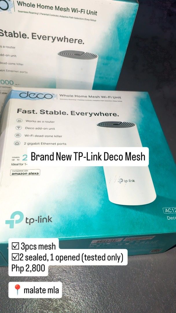 Brand New TP-Link Deco Mesh (Category: Everything Else Others) located in Manila. Submitted by jheisjlove (Listing ID 1468095817, Image 1). Description: .