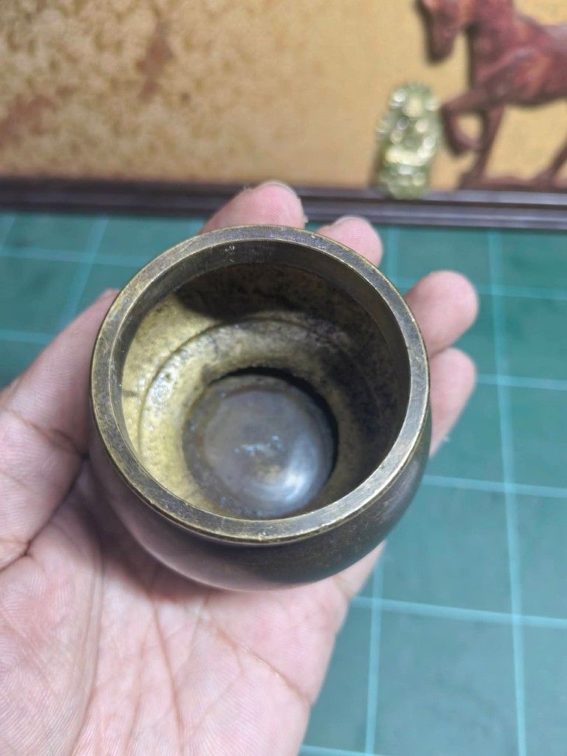 Brass Vessel - With Markings (Category: Vintage Collectibles) located in Cebu City. Submitted by dudes_villanueva (Listing ID 1468105962, Image 2). Description: Brass Vessel - With Markings 📌 Used as a cha-koboshi (tea waste bowl in Japanese tea ceremony) or a small incense burner / censer in Asian traditions. 📌 Possible vintage or older Diameter : 2.5 in Height : 2 in.
